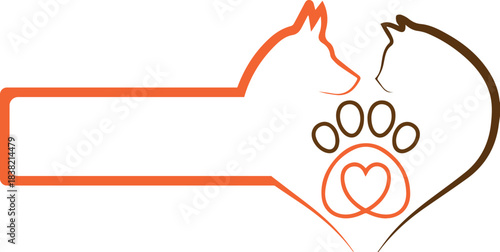 Pet care logo with heart, paw mark and gentle animal outline 