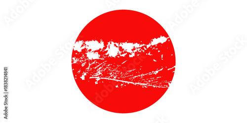 Japanese flag symbol of rising sun. Red circle in lines and grunge style on white background.Eps10