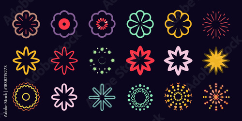 A colorful collection of abstract floral designs and symmetrical shapes