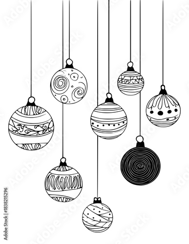 Hanging christmas baubles line art