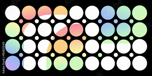 Arrangement of colorful partially filled circles in a grid like pattern
