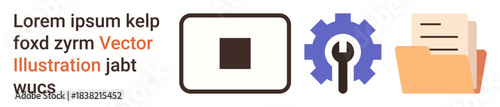 Workflow automation, file organization, tech services, process management, business operations, digital tools. Gear icon, folder documents and a button element. Workflow automation and file