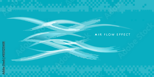 Abstract blue swirls and flowing lines depicting air currents and movement
