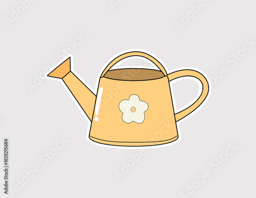 Watering can sticker. A cute, hand-drawn vector illustration of a watering can, perfect for gardening, plant care, and spring-themed projects