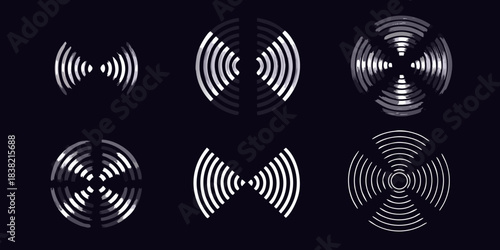 Abstract sound wave patterns in varying sizes and shapes on a black background