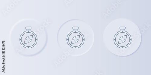 Grey Compass icon isolated on grey background. Windrose navigation symbol. Wind rose sign. Set icons in square buttons. Vector