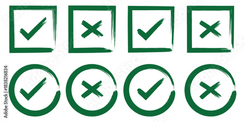 Check tick mark icon set. Green check mark vector symbol icon. Vector symbols set ,green checkmark isolated on white background. Brush strokes green