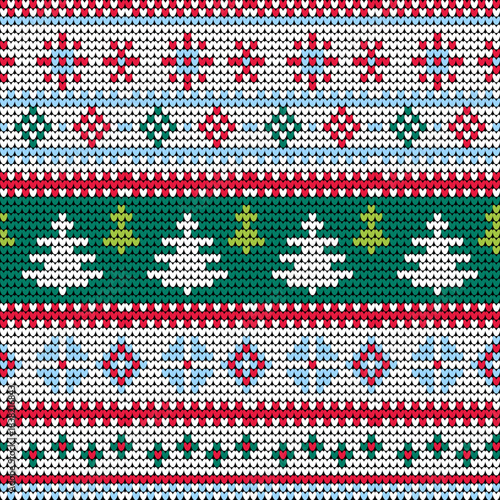 Christmas tree knitted seamless pattern winter sweater background