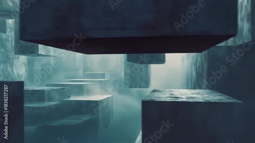 Abstract geometric structures with atmospheric lighting and texture