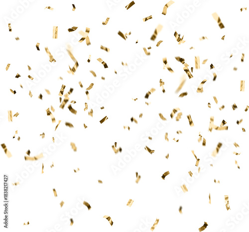 Golden celebration confetti falling from above on a fully transparent background. Ideal for party graphics, event promotions, festive overlays, New Year designs, birthdays, weddings, and luxury