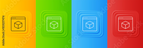 White 3D printer icon isolated on colorful background. 3d printing. Set icons in square buttons. Vector