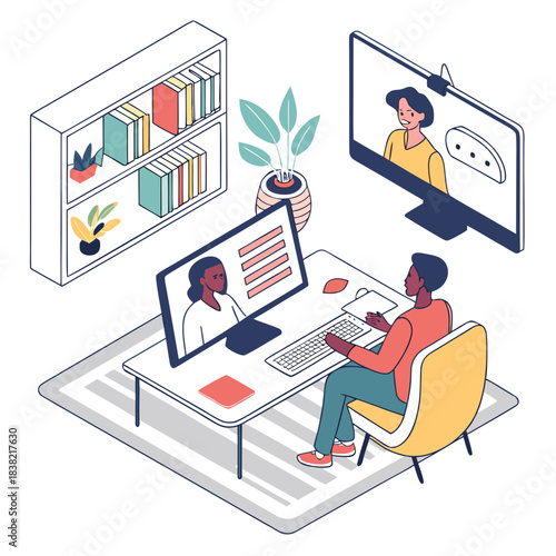 Business professional having video conference call in modern office
