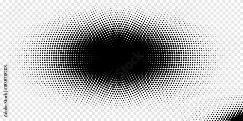 Radial halftone dots. Spotted and dotted stains gradient background. Concentric comic texture with fading effect. Black and white rough gritty wallpaper. Grunge monochrome geometric backdrop. Vector