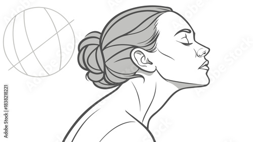 Woman side profile portrait with hair bun, minimal line art illustration