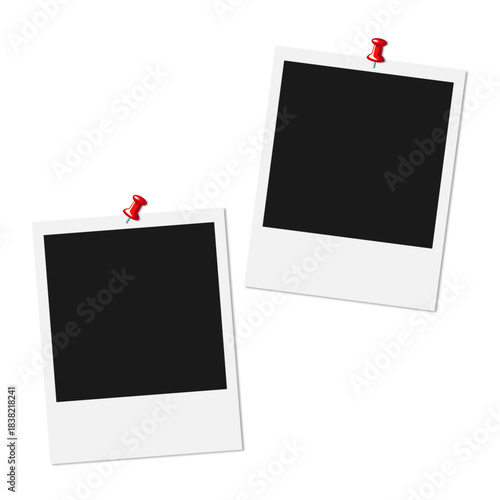 isolated blank photo frames with red push pin on transparent background