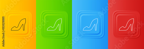 White Woman shoe with high heel icon isolated on colorful background. Set icons in square buttons. Vector