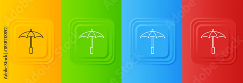 White Sun protective umbrella for beach icon isolated on colorful background. Large parasol for outdoor space. Beach umbrella. Set icons in square buttons. Vector