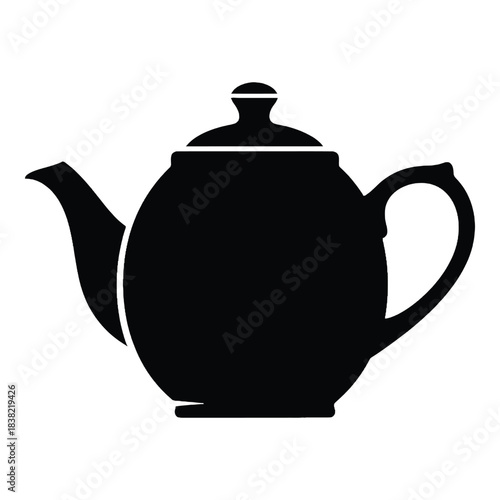 A simple black silhouette of a classic teapot with handle and spout