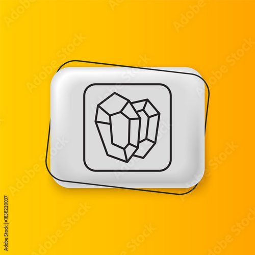 Black Gem stone icon isolated on yellow background. Jewelry symbol. Diamond. Silver rectangle button. Vector