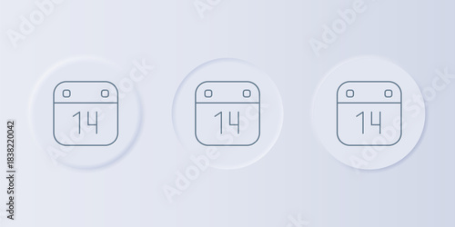 Grey Calendar with February 14 icon isolated on grey background. Valentines day. Love symbol. Set icons in square buttons. Vector