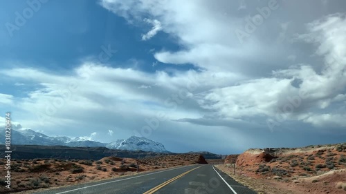 POV road trip through Utah and Arizona along Route 12 and Highway 95, with scenic canyons, mesas, red rocks and desert landscapes. Horizontal and vertical footage.