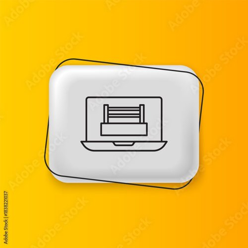 Black Boxing ring show at laptop icon isolated on yellow background. Silver rectangle button. Vector