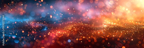 Panoramic view of glowing cosmic dust and nebula in space