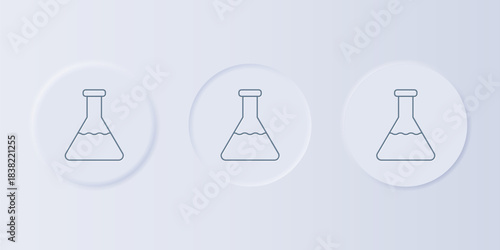 Grey Test tube and flask chemical laboratory test icon isolated on grey background. Laboratory glassware sign. Set icons in square buttons. Vector