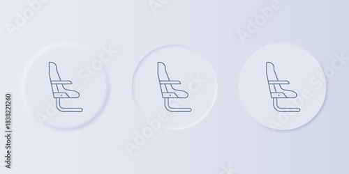 Grey Airplane seat icon isolated on grey background. Set icons in square buttons. Vector