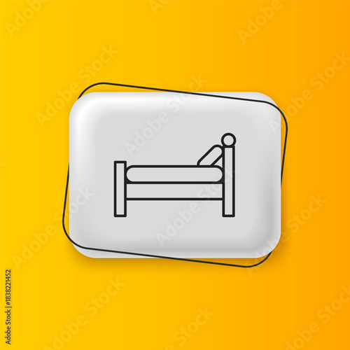 Black Bed icon isolated on yellow background. Silver rectangle button. Vector