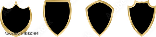 Black gradient luxury shield Gold and black shield with gold laurels gold shield with ribbon for warranty logo Elegant black and gold shield emblem logo design with laurel wreath banner