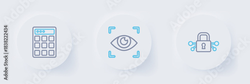 Set line Cyber security, Eye scan and Password protection icon. Vector