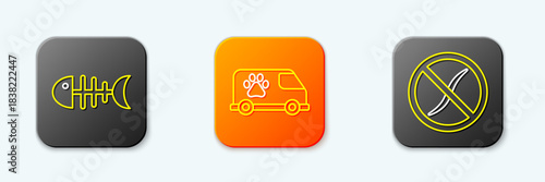 Set line Fish skeleton, Veterinary ambulance and Anti worms parasite icon. Vector