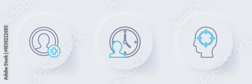 Set line Head hunting, Time Management and Create account screen icon. Vector
