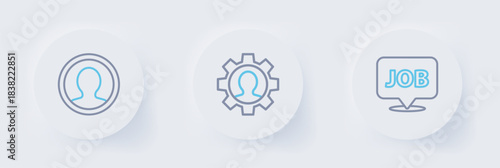 Set line Speech bubble with job, Human gear and Create account screen icon. Vector