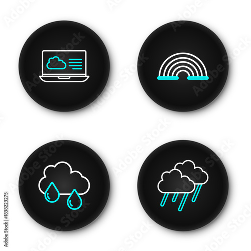 Set line Cloud with rain, Rainbow and Weather forecast icon. Vector