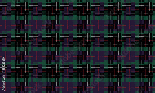 Seamless plaid pattern in purple, black, green, and white. Classic and modern design for clothing, skirts, and pants. Add a touch of flair and fashion.