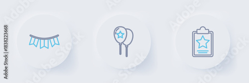 Set line USA Independence day, Balloons and Carnival garland with flags icon. Vector