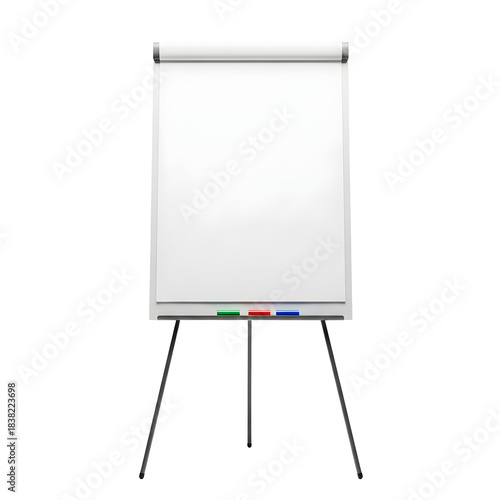 Blank flip chart ready for presentations, ideal for dynamic work environments, corporate meetings, planning sessions, and training visuals.