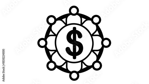 Stylized illustration of a dollar sign surrounded by a circle of people figures.
