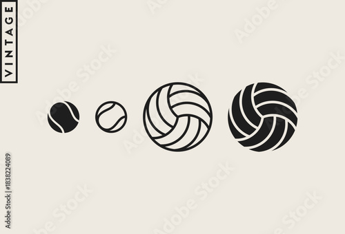 Ball vector. Vintage style volleyball ball and tennis ball 