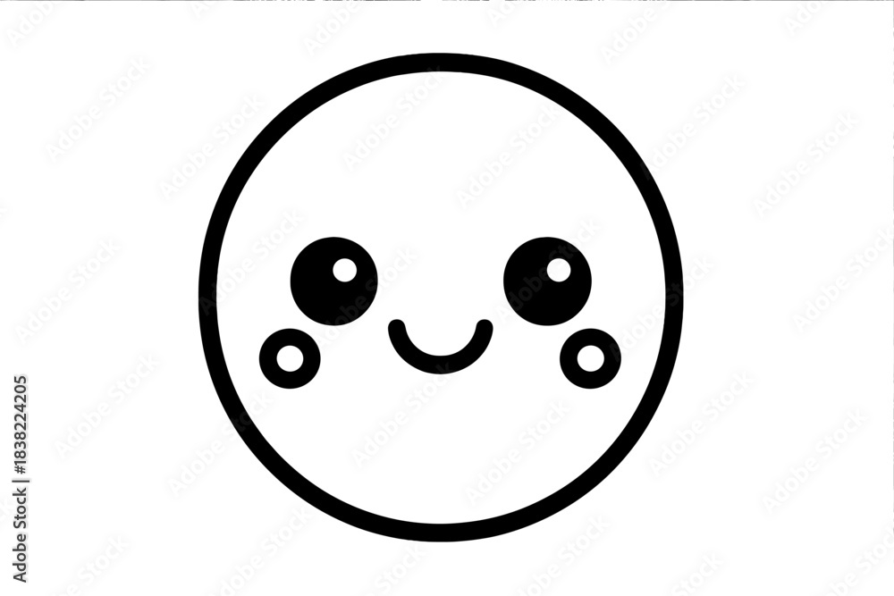 Fototapeta premium Charming simple outline of a happy smiling face with large eyes