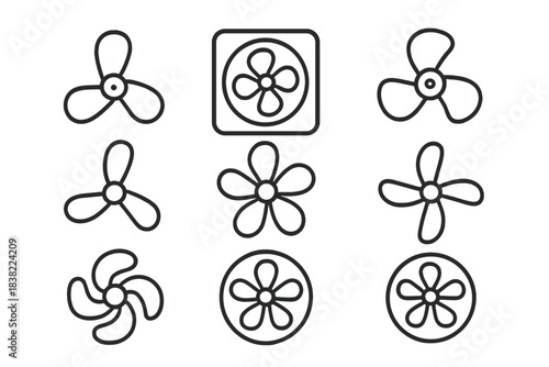 Simple line icons for various fan and propeller blade designs