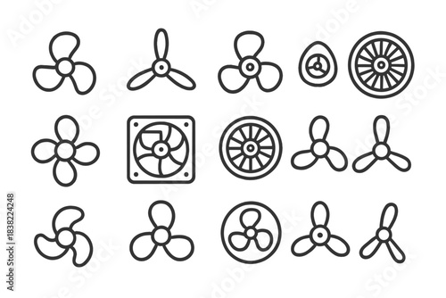 Outline icons representing various propeller and fan blades for air movement