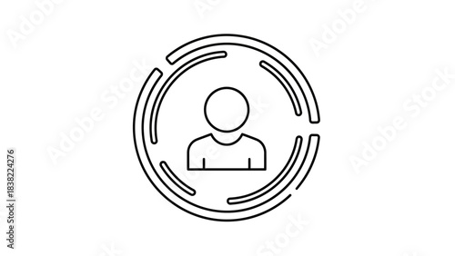 Outline icon of a person inside a target circle with concentric arcs, representing user profile or focus.
