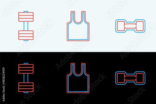 Set line Dumbbell, and Sleeveless T-shirt icon. Vector