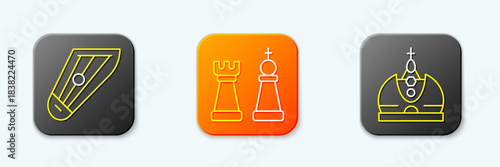 Set line Kankles, Chess and King crown icon. Vector