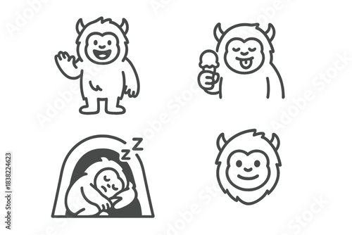Collection of four cute cartoon monster characters with horns and fur