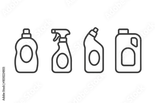 Various household cleaning product containers and chemical detergent bottles
