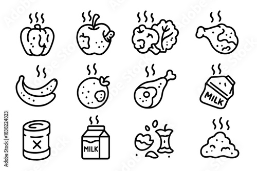Spoiled and rotten food items representing waste, decay, and contamination concepts